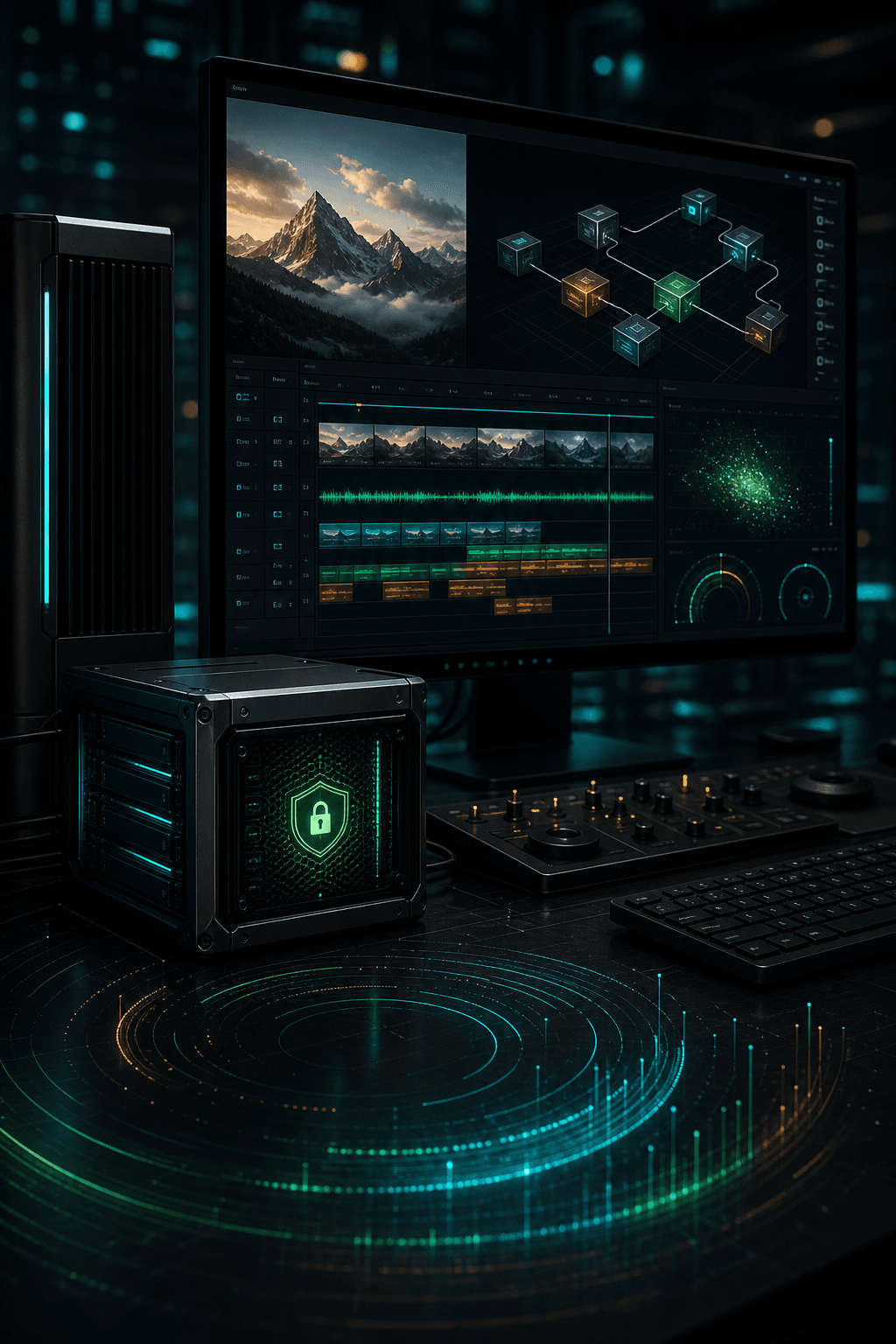 Desktop media workstation with local secure processing